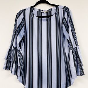 Loft Blue Striped Top with Flounce Sleeves